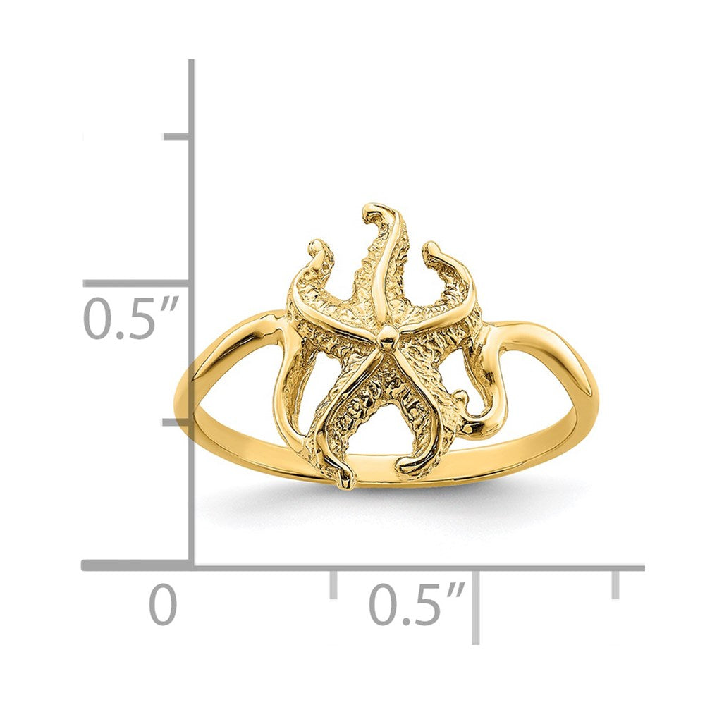 14K Gelbgold 2-D polierter/strukturierter Seestern-Ring