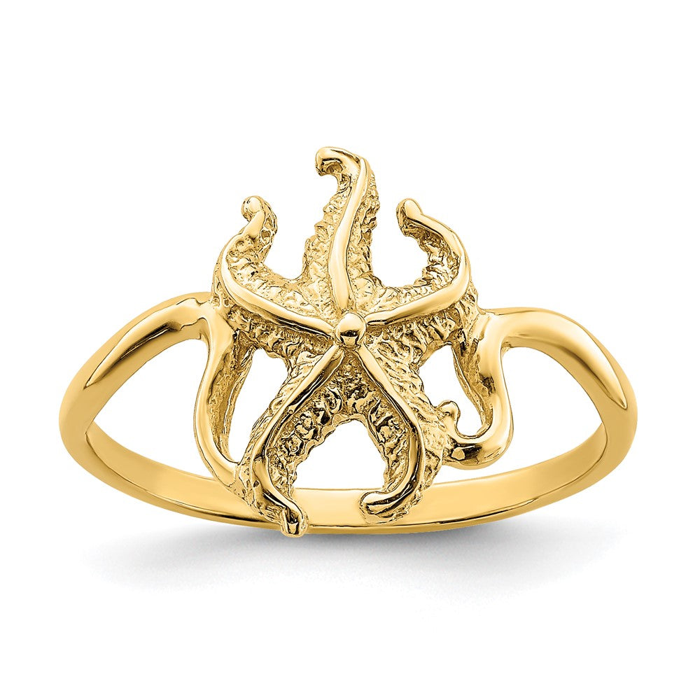 14K Gelbgold 2-D polierter/strukturierter Seestern-Ring