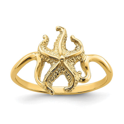 14K Gelbgold 2-D polierter/strukturierter Seestern-Ring