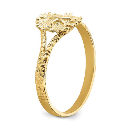 14K Gelbgold Sanddollar-Ring mit texturierter Oberfläche