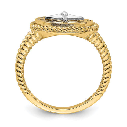 14K Bicolor-Gold Ring mit Mini-Nautikkompass und Seilmotiv