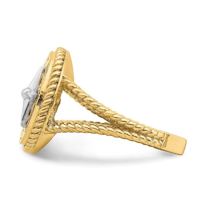 14K Bicolor-Gold Ring mit Mini-Nautikkompass und Seilmotiv
