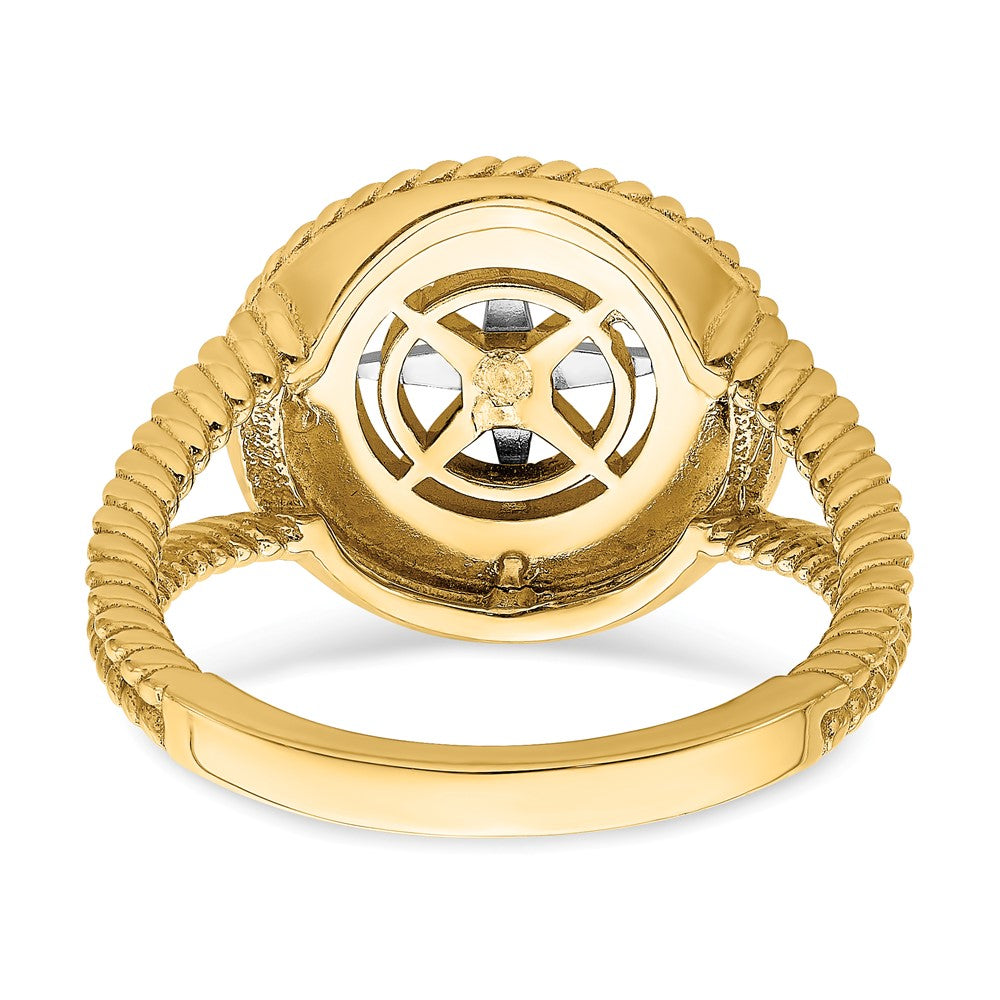 14K Bicolor-Gold Ring mit Mini-Nautikkompass und Seilmotiv