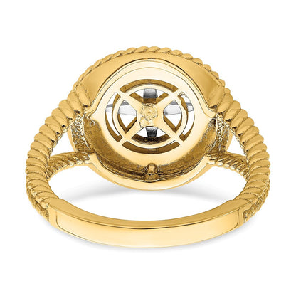 14K Bicolor-Gold Ring mit Mini-Nautikkompass und Seilmotiv