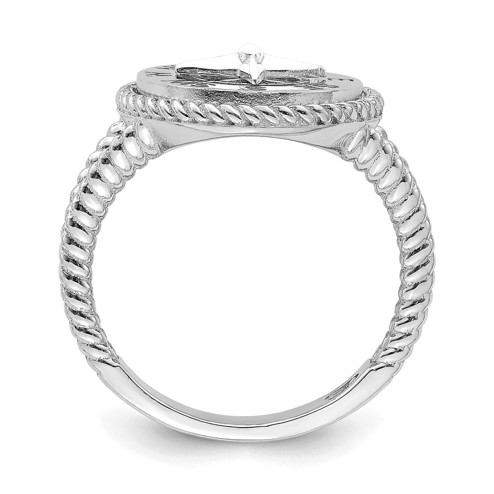14K Weißgold Ring „Nautischer Mini-Kompass“ mit Seilrand