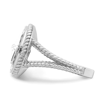 14K Weißgold Ring „Nautischer Mini-Kompass“ mit Seilrand