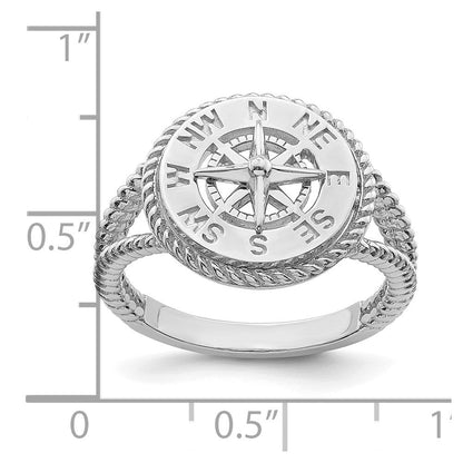 14K Weißgold Ring „Nautischer Mini-Kompass“ mit Seilrand