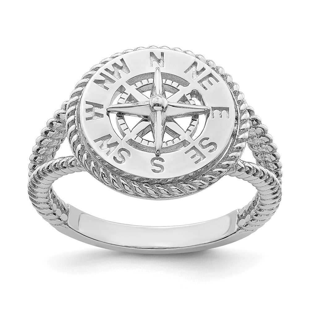 14K Weißgold Ring „Nautischer Mini-Kompass“ mit Seilrand