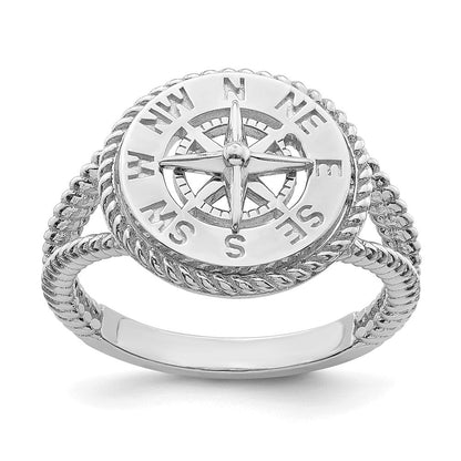 14K Weißgold Ring „Nautischer Mini-Kompass“ mit Seilrand