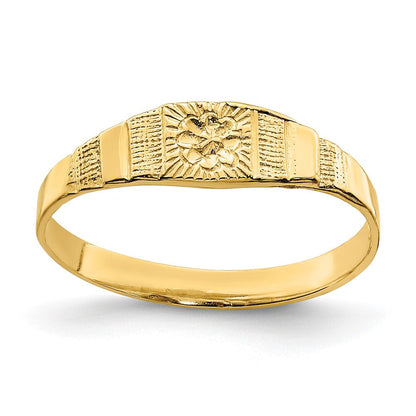 14K Gelbgold Blume Mittig Graviert Baby Ring