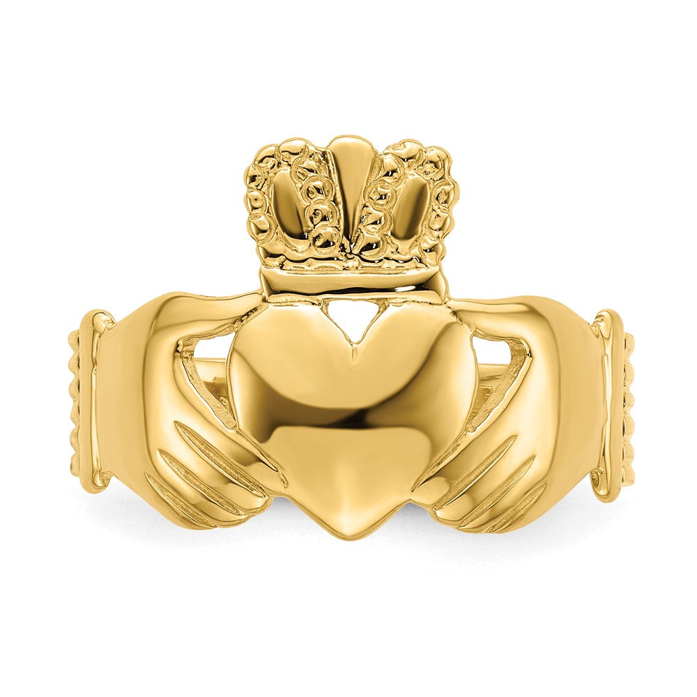 14K Gelbgold Ring mit Claddagh-Motiv, poliert