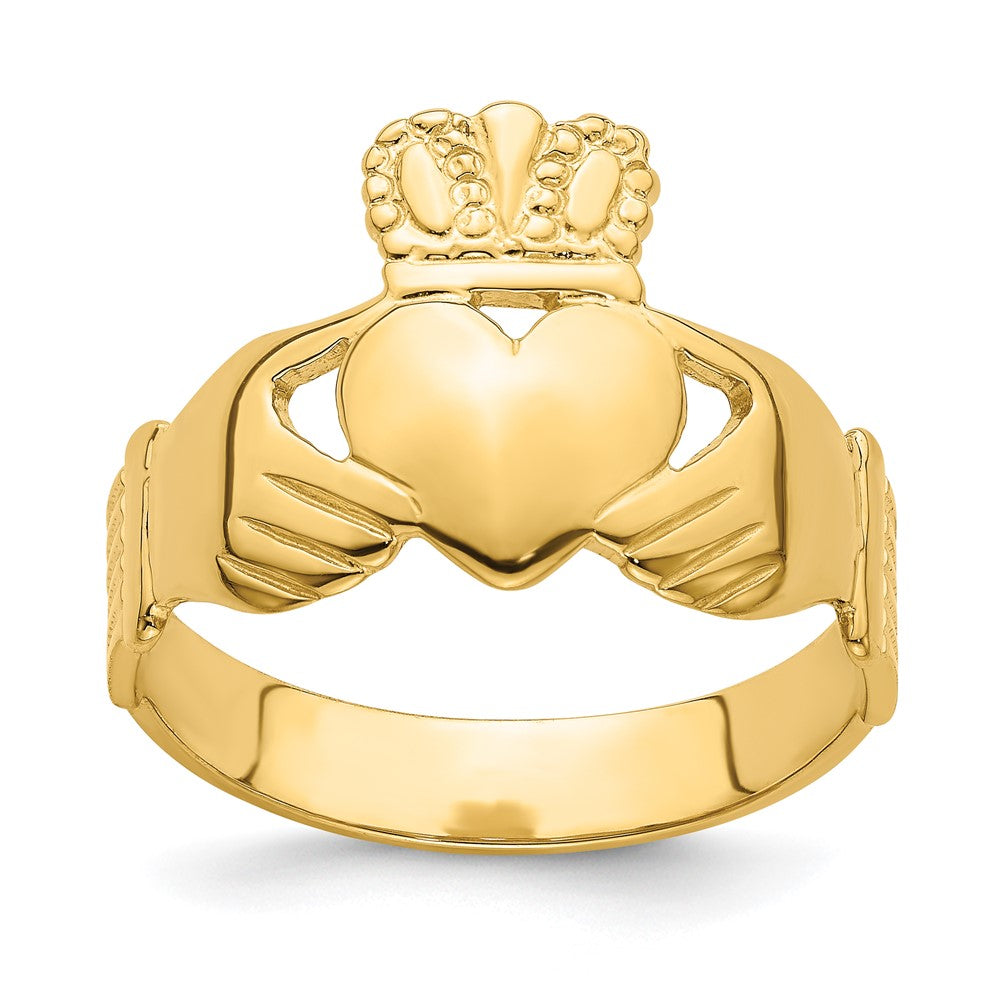 14K Gelbgold Ring mit Claddagh-Motiv, poliert