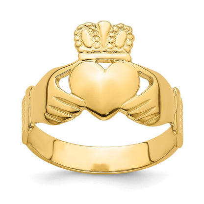 14K Gelbgold Ring mit Claddagh-Motiv, poliert