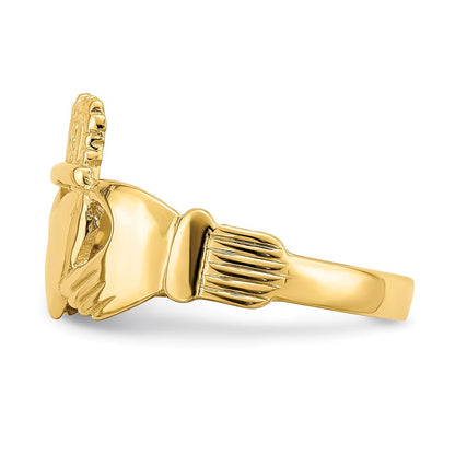 14K Gelbgold polierter Claddagh-Ring (Größe 9)
