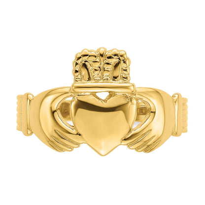14K Gelbgold polierter Claddagh-Ring (Größe 9)