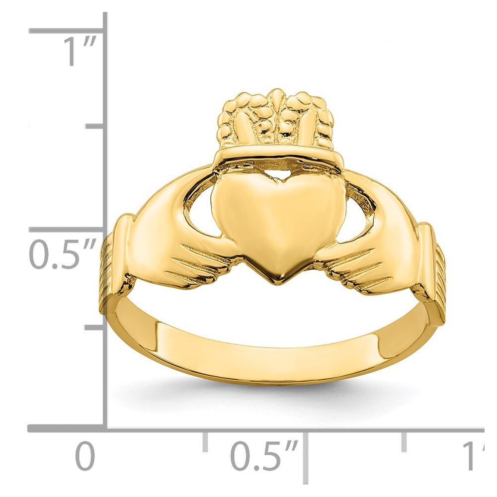 14K Gelbgold polierter Claddagh-Ring (Größe 9)