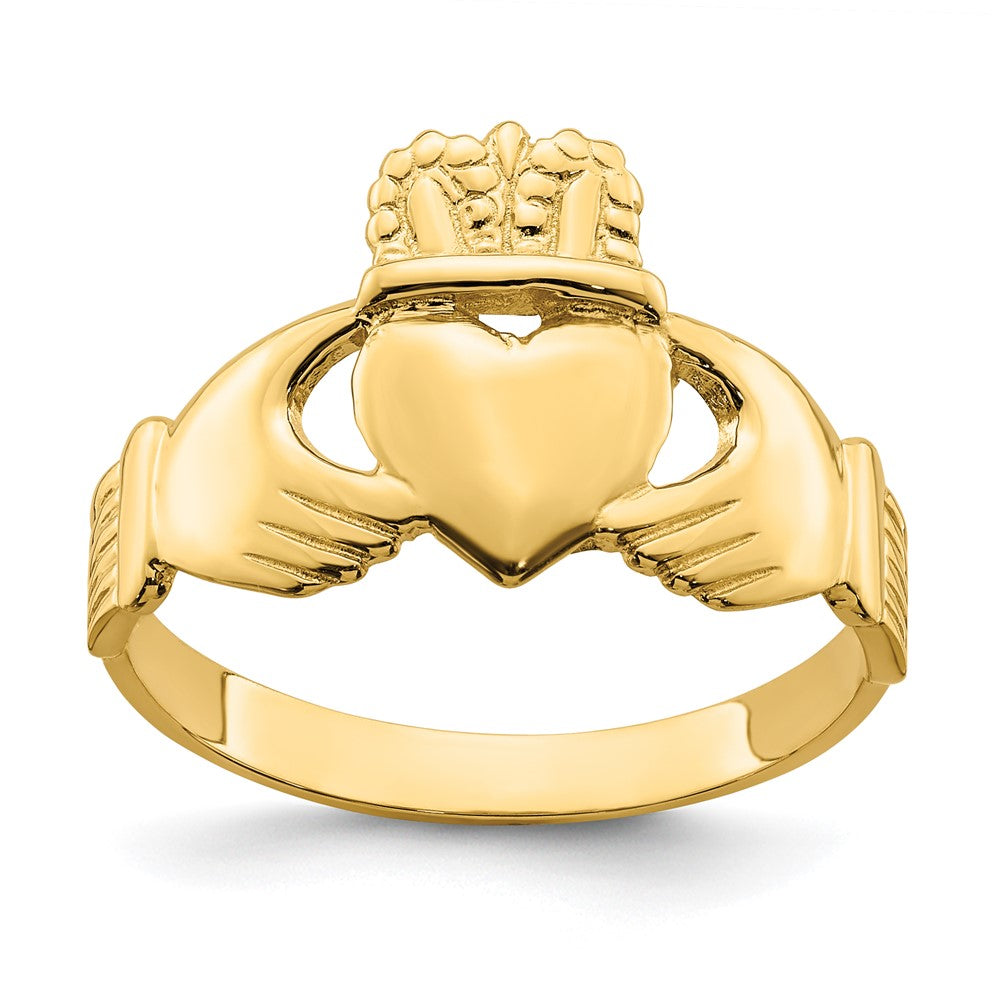 14K Gelbgold polierter Claddagh-Ring (Größe 9)