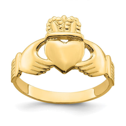 14K Gelbgold polierter Claddagh-Ring (Größe 9)