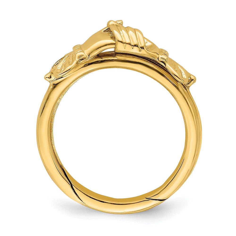 14K Gelbgold Claddagh-style mit Connecting Hands Ring