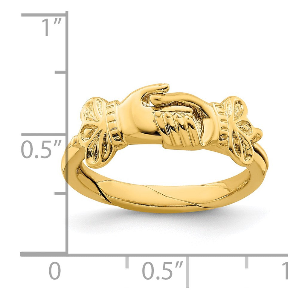 14K Gelbgold Claddagh-style mit Connecting Hands Ring