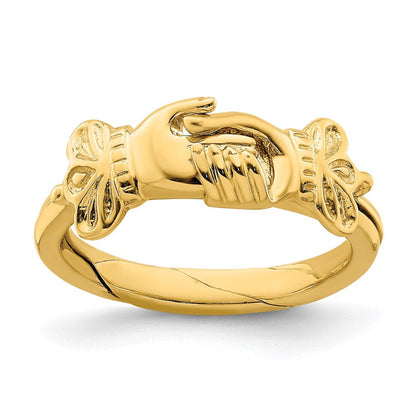 14K Gelbgold Claddagh-style mit Connecting Hands Ring