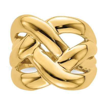 14K Gelbgold poliert massiver Korbgeflecht-Ring mit Bombierung