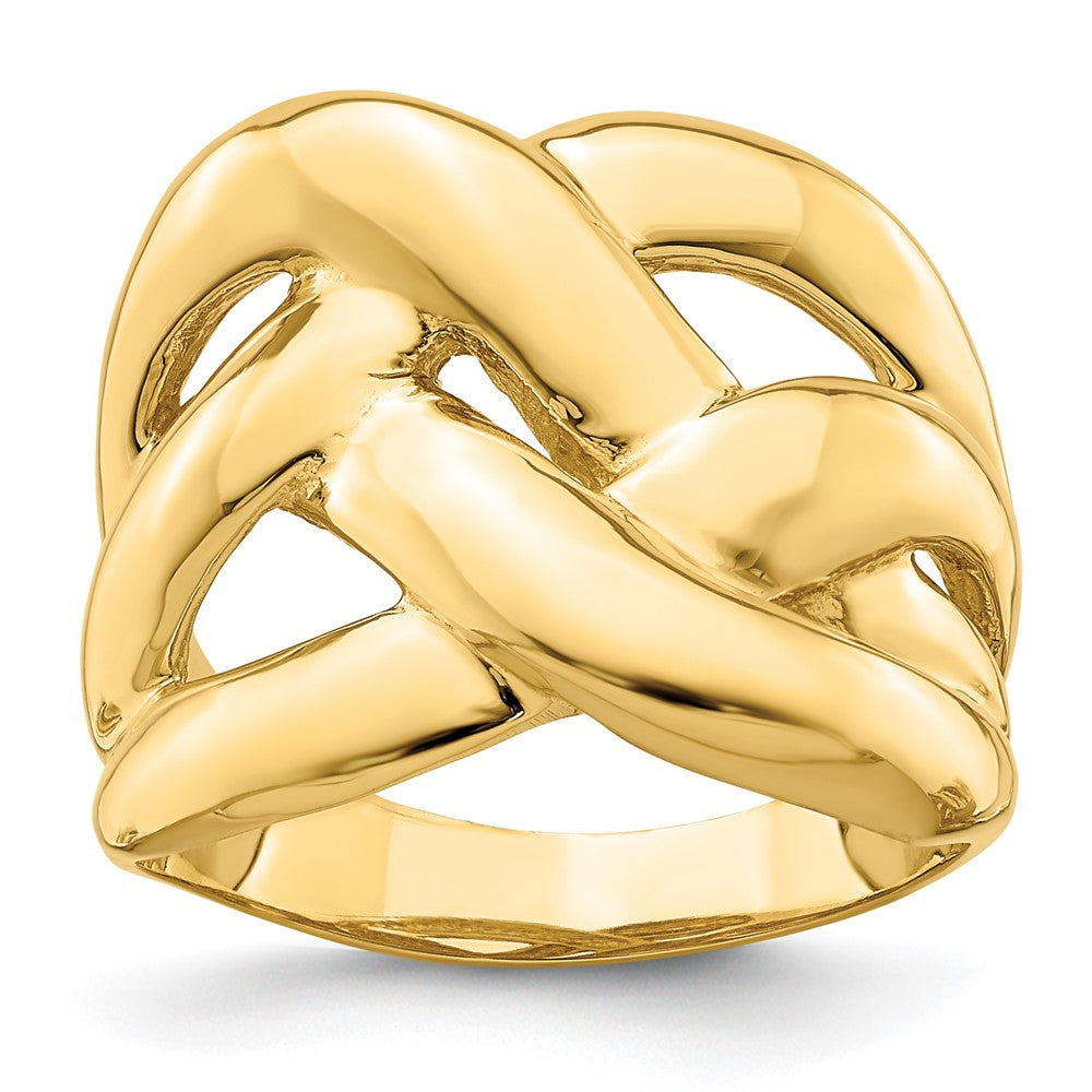 14K Gelbgold poliert massiver Korbgeflecht-Ring mit Bombierung