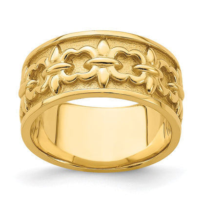 14K Gelbgold Polierter/Satinierter Fleur-de-Lis-Ring