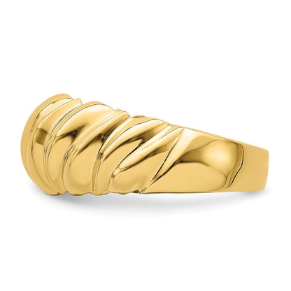 14K Gelbgold Ring, poliert, dreieckige Muschelform, gewölbt
