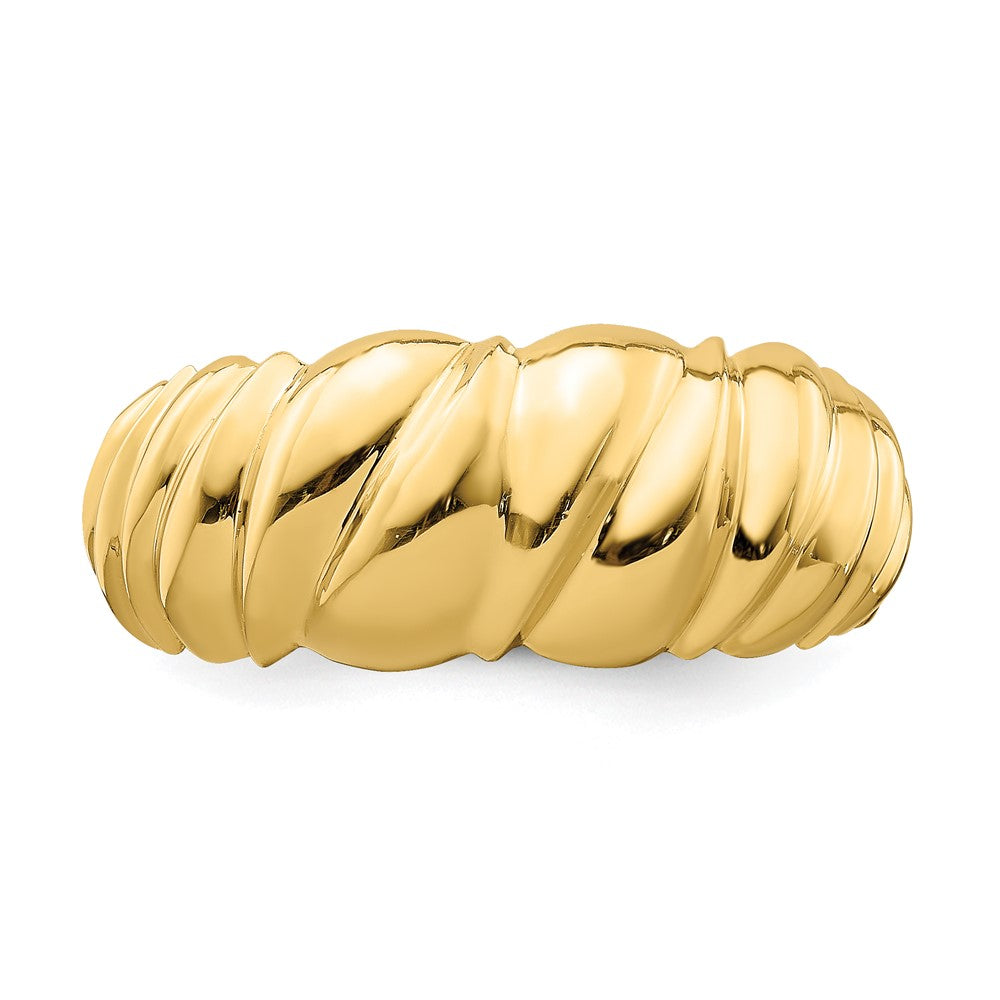 14K Gelbgold Ring, poliert, dreieckige Muschelform, gewölbt