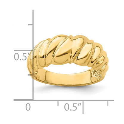 14K Gelbgold Ring, poliert, dreieckige Muschelform, gewölbt