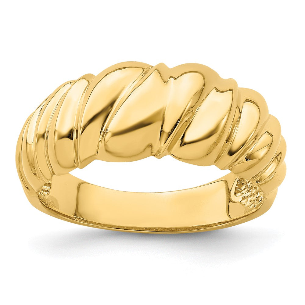 14K Gelbgold Ring, poliert, dreieckige Muschelform, gewölbt