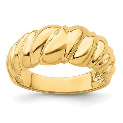 14K Gelbgold Ring, poliert, dreieckige Muschelform, gewölbt
