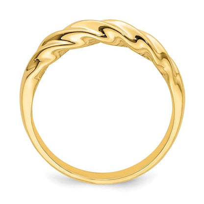14K Gelbgold Polierter Schmaler Gerippter Bombierter Ring