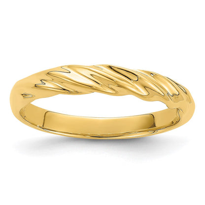 14K Gelbgold Polierter Schmaler Gerippter Bombierter Ring