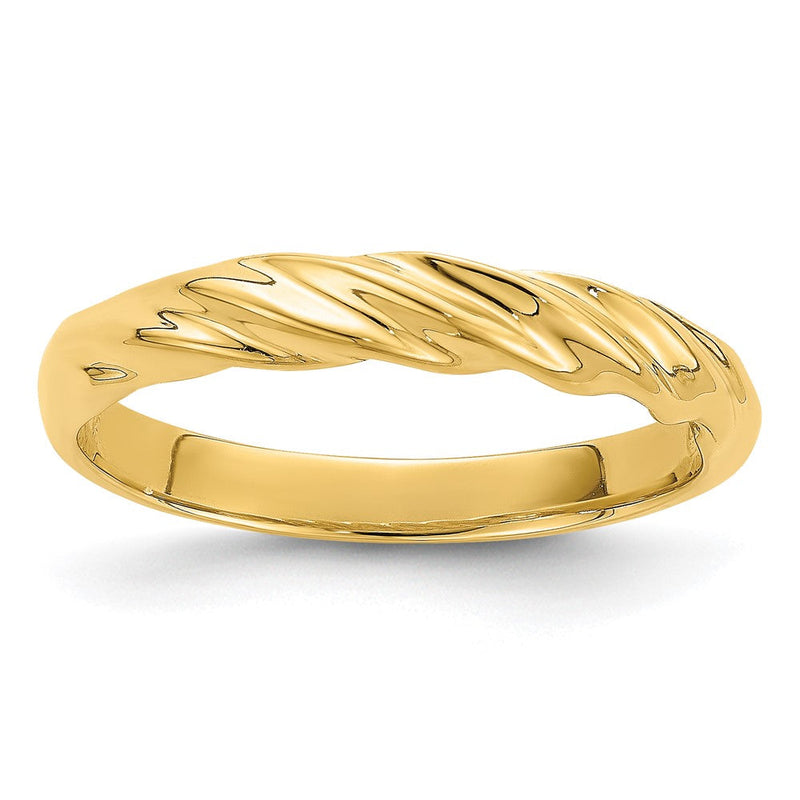 14K Gelbgold Polierter Schmaler Gerippter Bombierter Ring