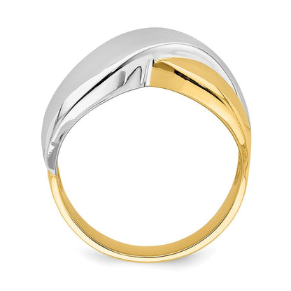 14K Gelbgold mit Rhodium-Beschichtung Polierter X-Bandring