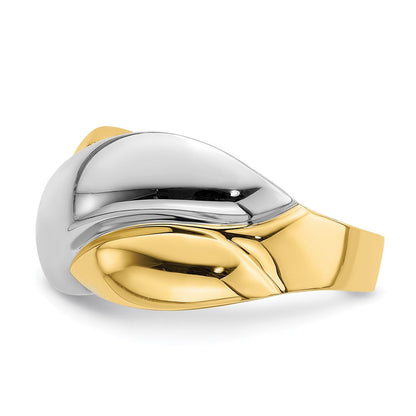 14K Gelbgold mit Rhodium-Beschichtung Polierter X-Bandring