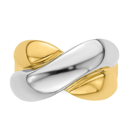 14K Gelbgold mit Rhodium-Beschichtung Polierter X-Bandring