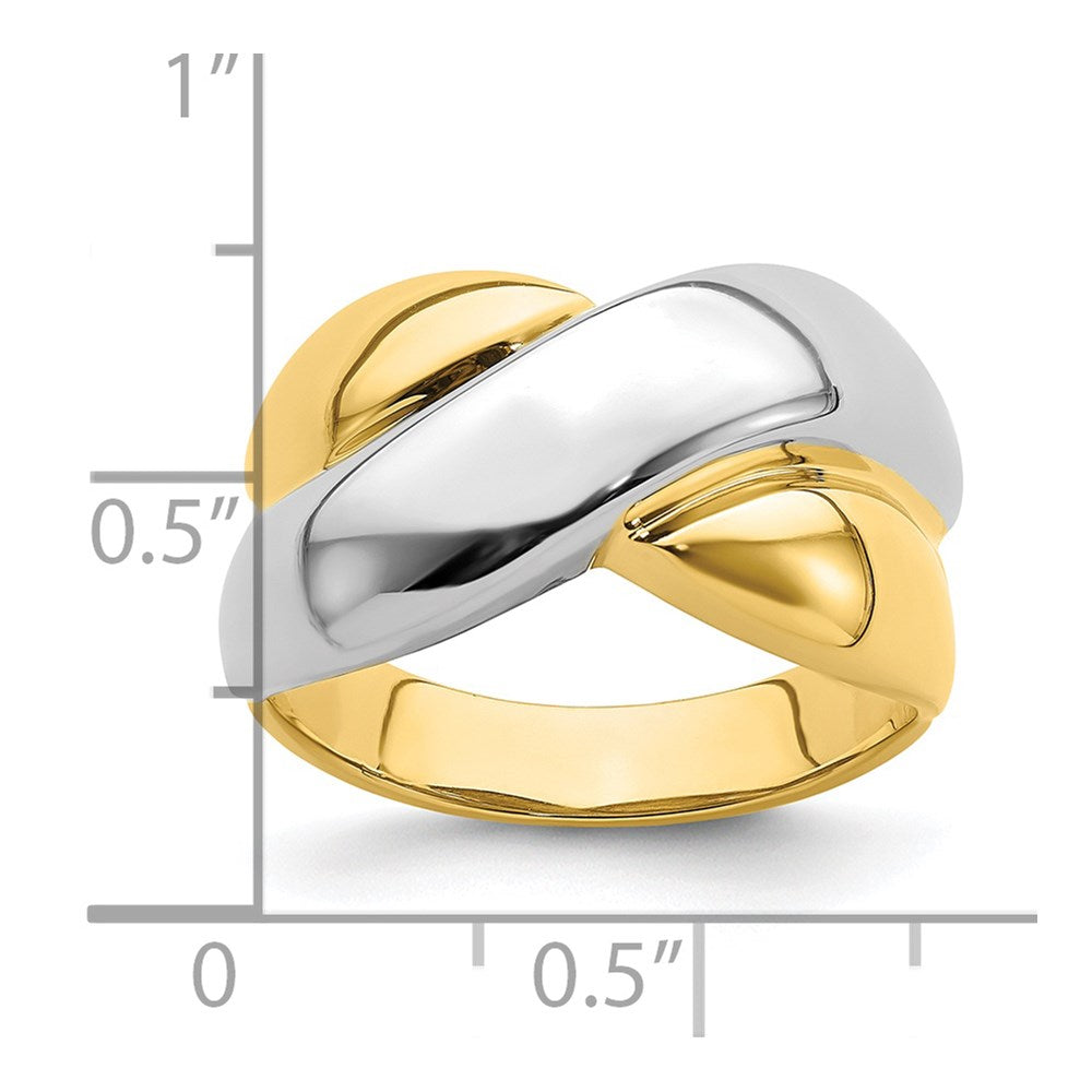 14K Gelbgold mit Rhodium-Beschichtung Polierter X-Bandring