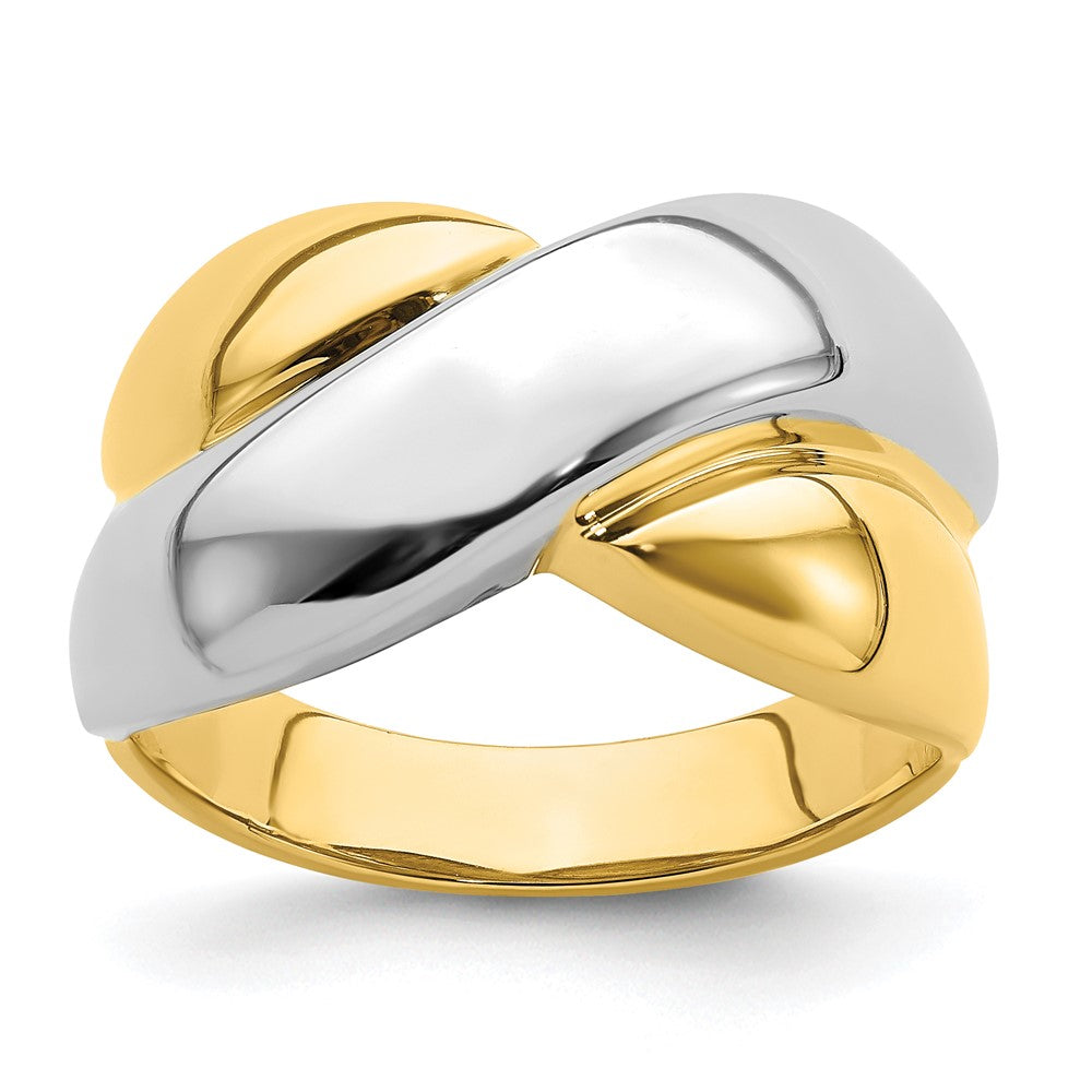 14K Gelbgold mit Rhodium-Beschichtung Polierter X-Bandring