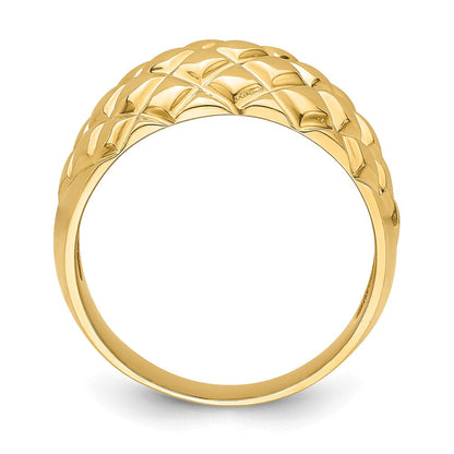 14K Gelbgold Ring mit poliertem Korbgeflecht-Muster