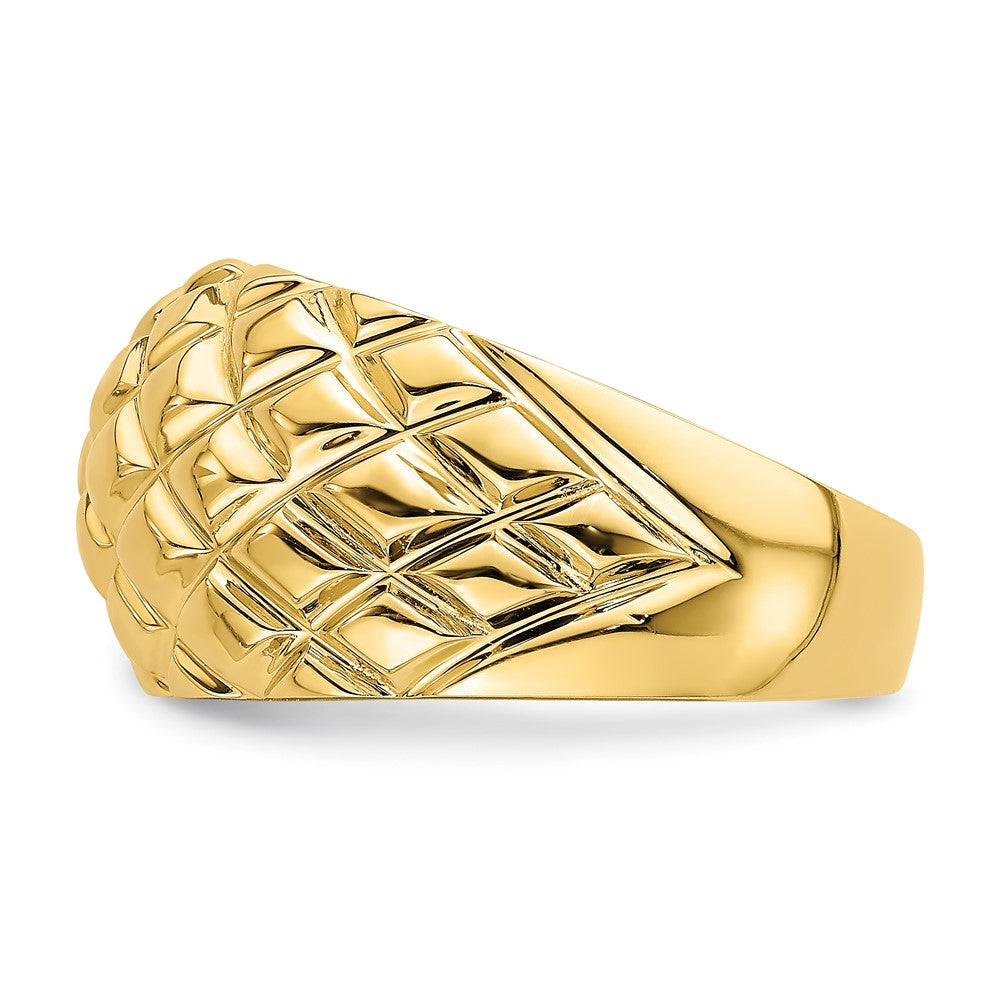 14K Gelbgold Ring mit poliertem Korbgeflecht-Muster