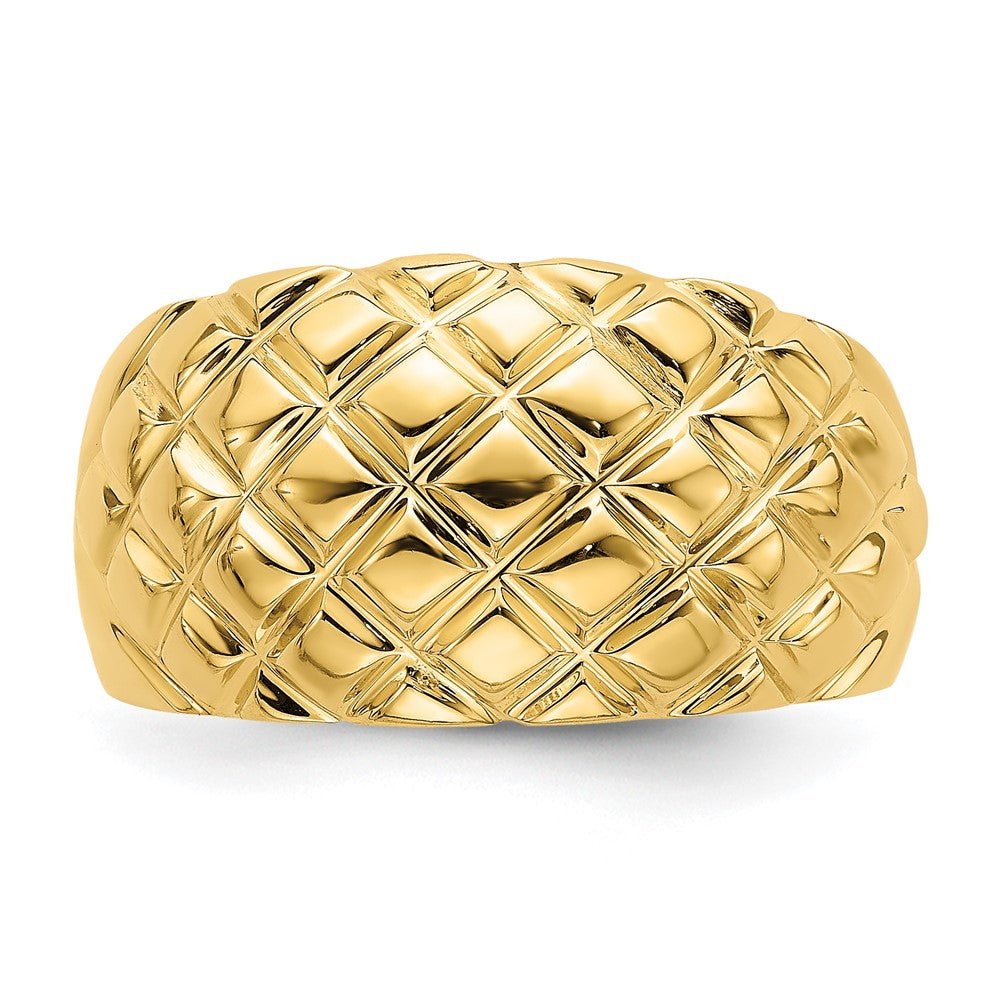 14K Gelbgold Ring mit poliertem Korbgeflecht-Muster