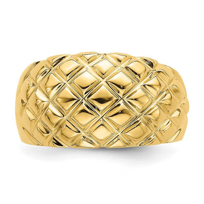 14K Gelbgold Ring mit poliertem Korbgeflecht-Muster