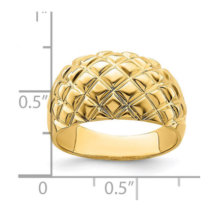 14K Gelbgold Ring mit poliertem Korbgeflecht-Muster