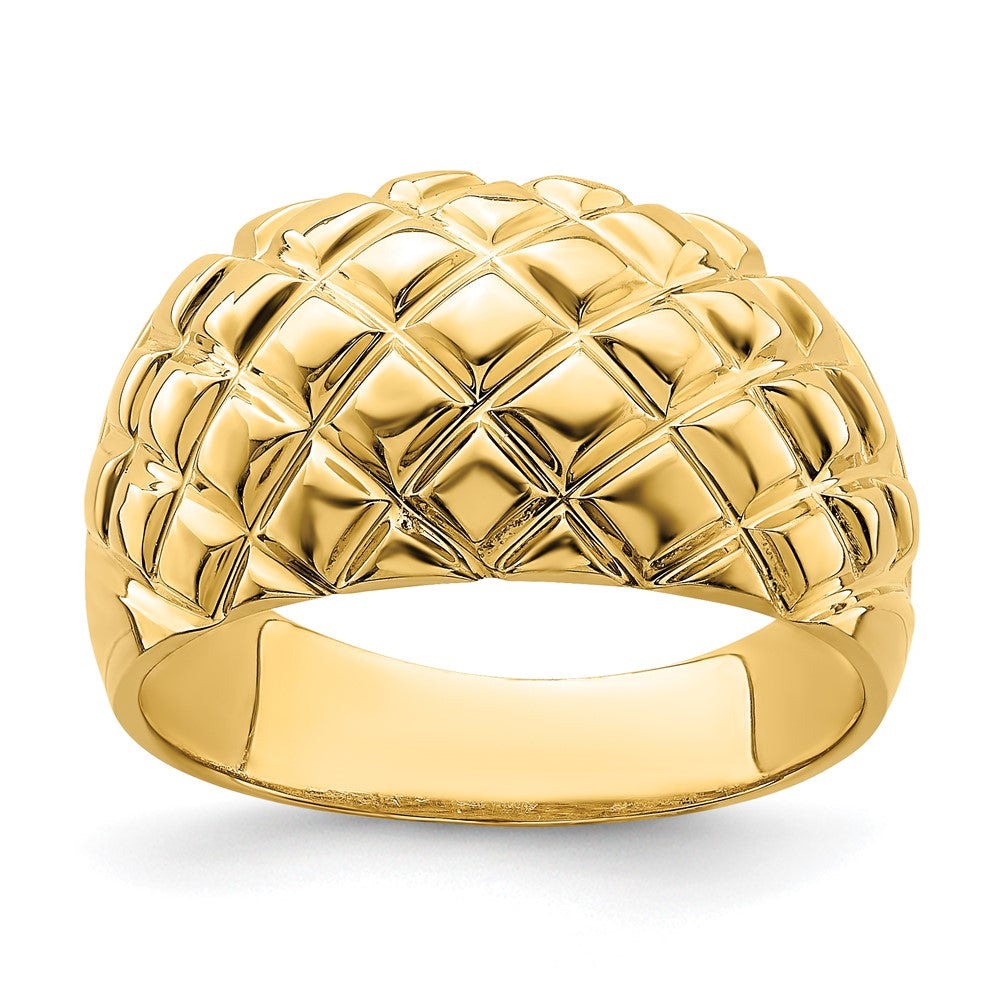 14K Gelbgold Ring mit poliertem Korbgeflecht-Muster