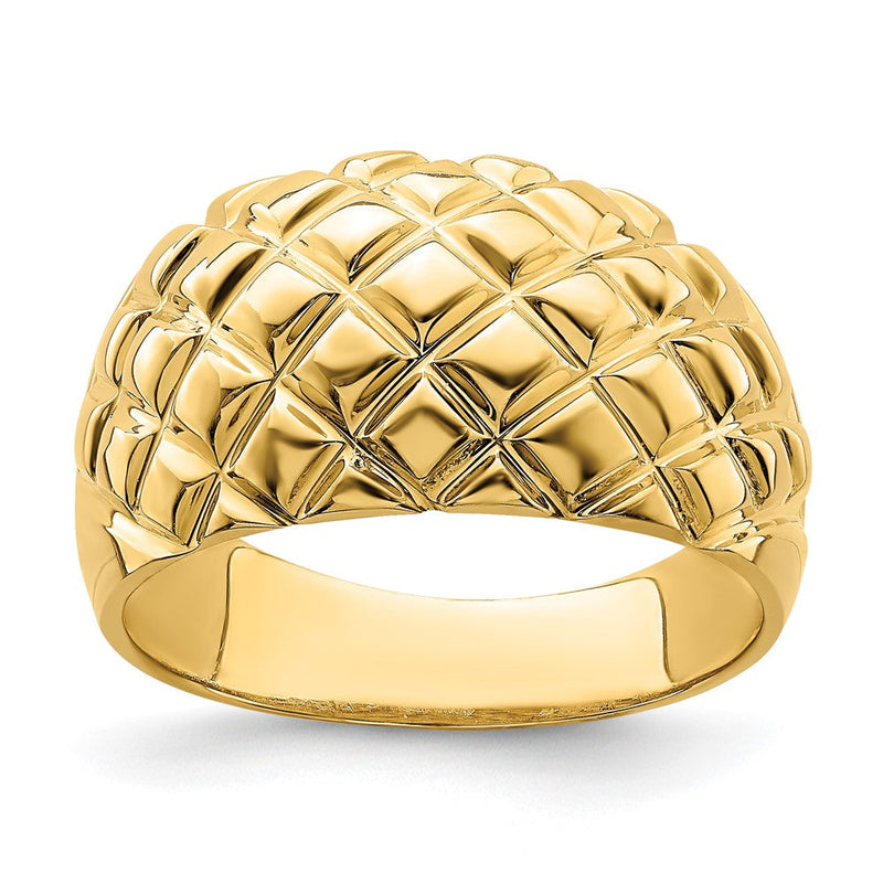 14K Gelbgold Ring mit poliertem Korbgeflecht-Muster