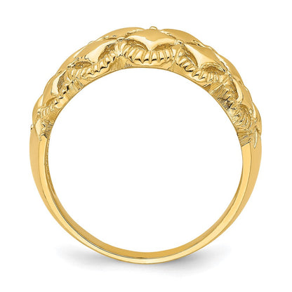 14K Gelbgold-Ring mit echtem Diamantmuster und ausgeschnittener Muschelkante