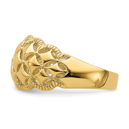 14K Gelbgold-Ring mit echtem Diamantmuster und ausgeschnittener Muschelkante